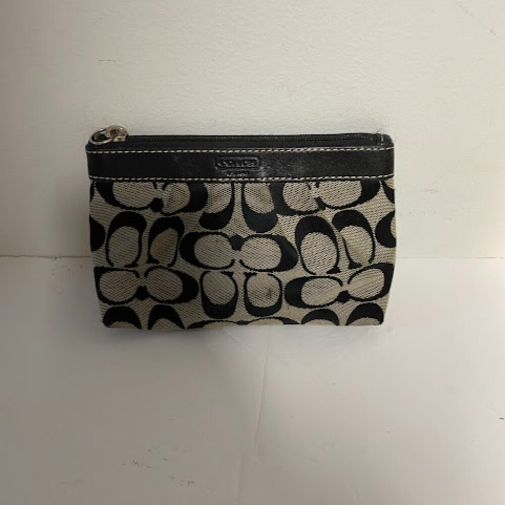 Coach Signature Canvas Wristlet Pouch – Black & Khaki Zip Clutch - Picture 10 of 10